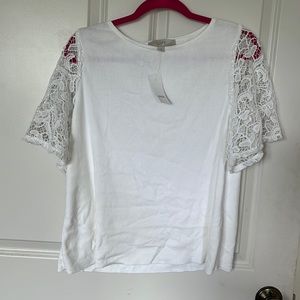 Loft NWT white and lace top Large
